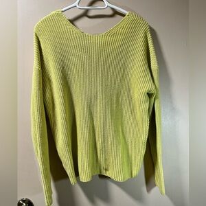 Loft Lime Green Knit bow Sweater 100% cotton size M